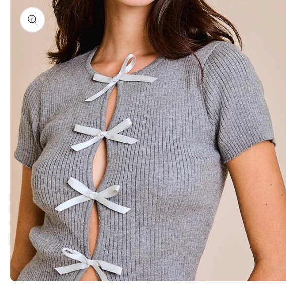 Gray Bow Sweater Top - Picture 1 of 7
